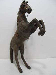 lot 148 image: Vintage Genuine Leather Rearing Horse statue