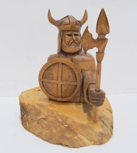 lot 171 image: Nice Mid Century Carved Wood Viking Warrior Sculpture