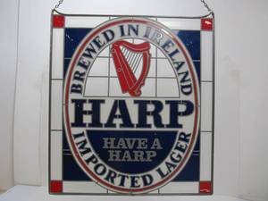 lot 186 image: Vintage HARP Advertising Glass Window Sign