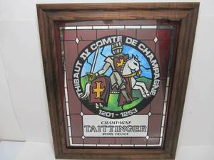 lot 188 image: Vintage Tattinger Advertising Bar Mirror wMedieval Knight