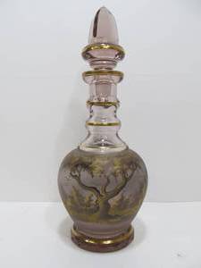 lot 191 image: Vintage 1930s German Hand Painted Amethyst Crystal Decanter 