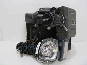lot 203 image: Very Cool Vintage Crown 8 Zoom Movie Camera wCase & Accessories
