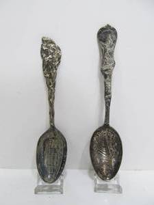 lot 208 image: 2 Larger Size Antique Sterling Silver Minnesota Spoons - Stillwater & Virginia, Minn