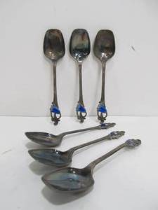 lot 210 image: Set of 6 Vintage Enameled Sterling Silver Signed TH. MARTHINSEN Norway Spoons