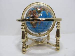 lot 214 image: Smaller Genuine Inlaid Gemstone World Globe on Brass Stand
