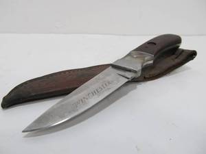 lot 221 image: Limited Edition WINCHESTER Fixed Blade Knife wLeather Scabbard