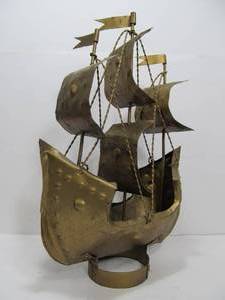 lot 224 image: Large Mid Century 3D Metal Pirate Ship Sculpture