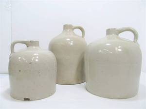 lot 245 image: 3 Vintage Stoneware Whiskey etc Jugs