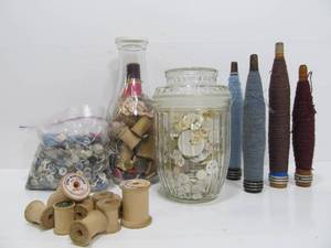 lot 247 image: Group of Primitive Thread Spools etc