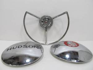 lot 259 image: Vintage Car Hubcaps & Steering Wheel