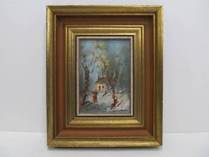 lot 266 image: Mid Century Expressionist Abstract Forest Home Scene Painting Signed