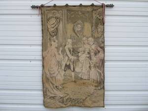 lot 268 image: Vintage French Tapestry Victorian Mask Game Scene 52