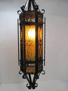 lot 280 image: Large Vintage Scrolled Iron Gothic Church Style Hanging Lamp