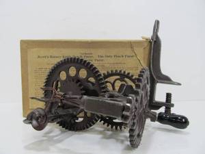 lot 309 image: Antique Cast Iron Scotts Peach Parer & Apple Parer wOriginal Box