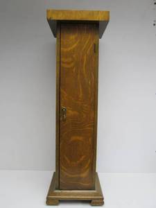 lot 326 image: Nice Vintage Tiger Oak Pipe Cabinet wPlant Stand Top
