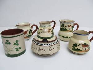 lot 288 image: Group of Vintage English Mottoware Creamers etc
