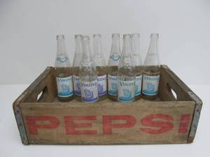 lot 290 image: Vintage VIKING Soda Bottles & Pepsi Crate
