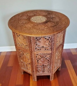 Handcarved Wood End Table