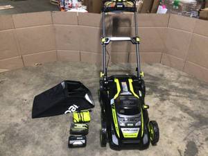 lot 9 image: 40V HP Brushless 21 in. Cordless Battery Walk Behind Dual-Blade Self-Propelled Mower with (2) 6.0 Ah Batteries & Charger by RYOBI Customer Returns See Terms on Auction