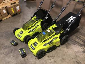 lot 10 image: Lot of 2 Assorted Ryobi Lawn Mowers Customer Returns See Terms on Auction