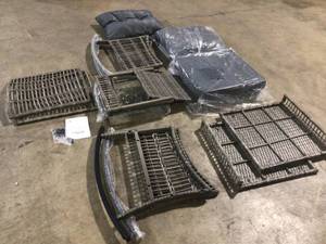 lot 17 image: Dark Grey Wicker Outdoor Rocking Chair Set with Grey Cushions, 2-Chairs and 1-Table by VEIKOUSCustomer Returns See Terms on Auction