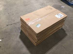 lot 21 image: 7 Boxes of 24 in. x 14 in. Classic White Wood Shelves (2-Pack) by Closet Evolution Customer Returns See Terms on Auction