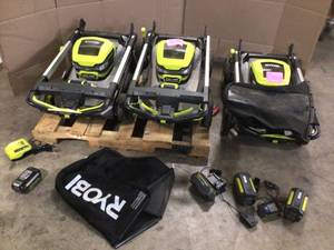 lot 25 image: Pallet of Ryobi Lawn Mowers Customer Returns See Terms on Auction