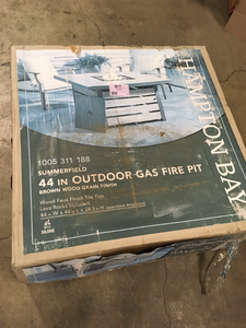 Summerfield 44 in. x 24.5 in. Square Steel Propane Fire Pit with Wood-Look Tile Top by Hampton Bay Customer Returns See Pictures