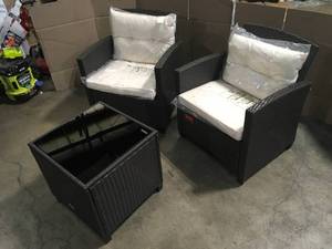 3-Pieces Outdoor Patio Rattan Conversation Set Garden Yard with Off White Cushions by Gymax Customer Returns See Terms on Auction
