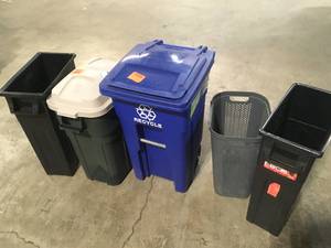 Lot of Mixed Assorted Trash Bins Customer Returns See Terms on Auction