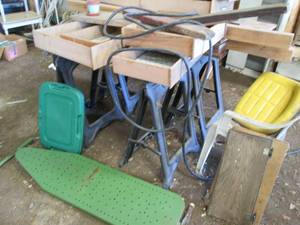 4 plastic saw horses, 4 cedar 44 ...