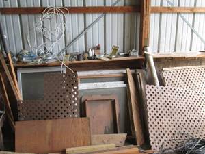 Large lot of windows, wood, trellis...