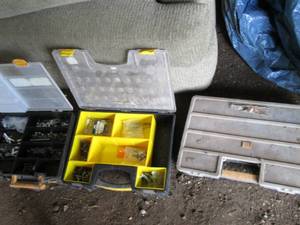 3 plastic organizers plus contents ...