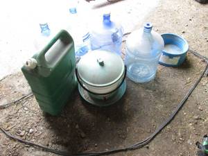 5 water jugs, heated pet water bowl...