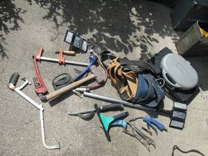 Misc hand tools. 2 tool belts, 2 ca...