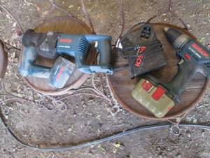 Bosch drill, sawsall, flashlight an...