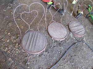 3 iron heart chairs...