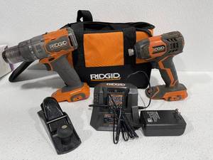 lot 67 image: Rigid Impact Driver, Drill, Bag, Charger, Wood Plane