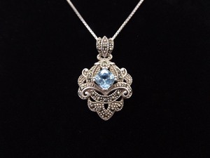 lot 1 image: .925 Sterling Silver Art Nouveau Square Cut Topaz Pendant Necklace