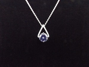 lot 8 image: .925 Sterling Silver Diamond Accented Faceted Tanzanite Pendant Necklace
