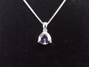 lot 10 image: .925 Sterling Silver Trillion Cut Alexandrite Pendant Necklace