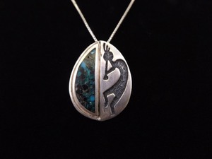 lot 11 image: .925 Sterling Silver inlayed Turquoise Kokopelli Pendant Necklace