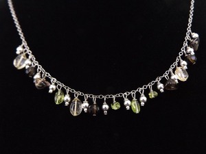 lot 15 image: .925 Sterling Silver Peridot, Amethyst, and Quartz Pendant Necklace