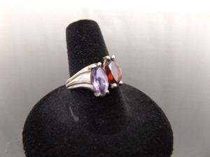lot 60 image: .925 Sterling Silver Marquis Cut Amethyst and Garnet Ring Size 8