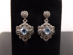 lot 76 image: .925 Sterling Silver Art Nouveau Square Cut Topaz Dangle Post Earrings