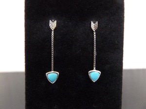lot 78 image: .925 Sterling Silver Turquoise Navajo Arrowhead Chain Dangle Post Earrings