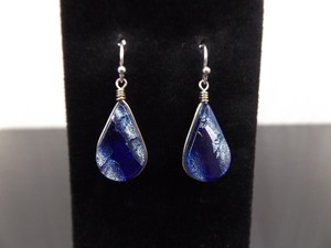 lot 79 image: .925 Sterling Silver Blue Dichroic Glass Dangle Hook Earrings