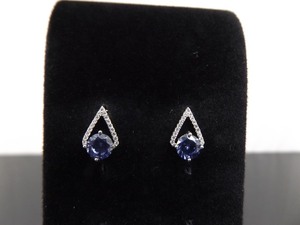 lot 81 image: .925 Sterling Silver Diamond Accented Faceted Tanzanite Post Earrings