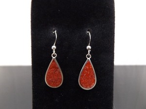 lot 90 image: .925 Sterling Silver Inlayed Coral Dangle Hook Earrings