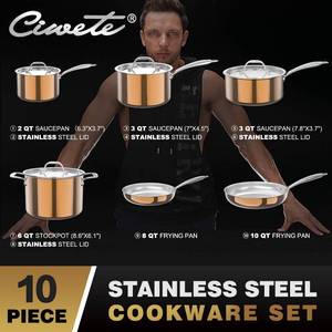 Ciwete Copper Tri-Ply 10 Piece Cookware Set